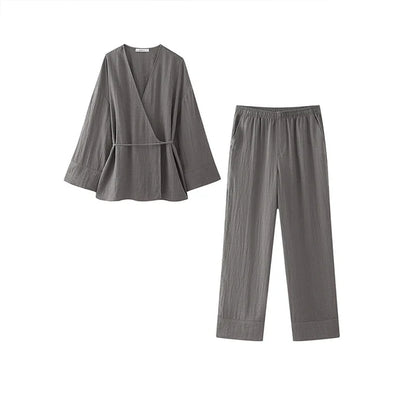 Casual Solid Color Lappel Two-Piece Set